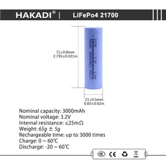 21700 Lifepo4 3000mah 3.2V LFP Rechargeable Battery cell