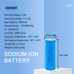 Sodium-ion Battery 26700 3V 3500mAh