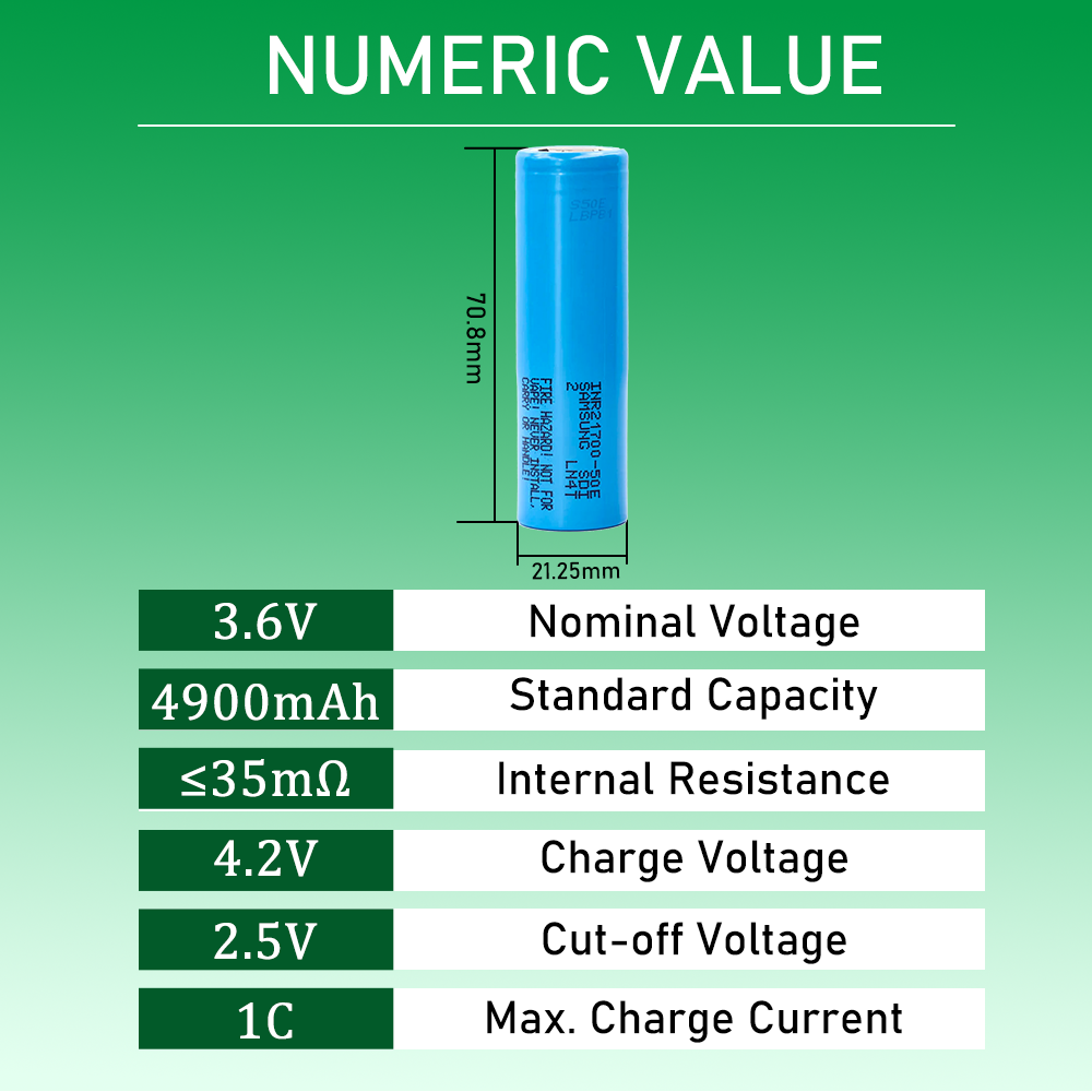 100% original 21700-50E 3.6V 4900mah NMC Rechargeable Li-ion Battery Cell For special electric OEM/ODM Accept