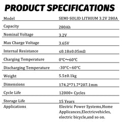 Solid State Battery Lifepo4 3.2V 280Ah Rechargeable Cycle 12000+ Life Cells for sale