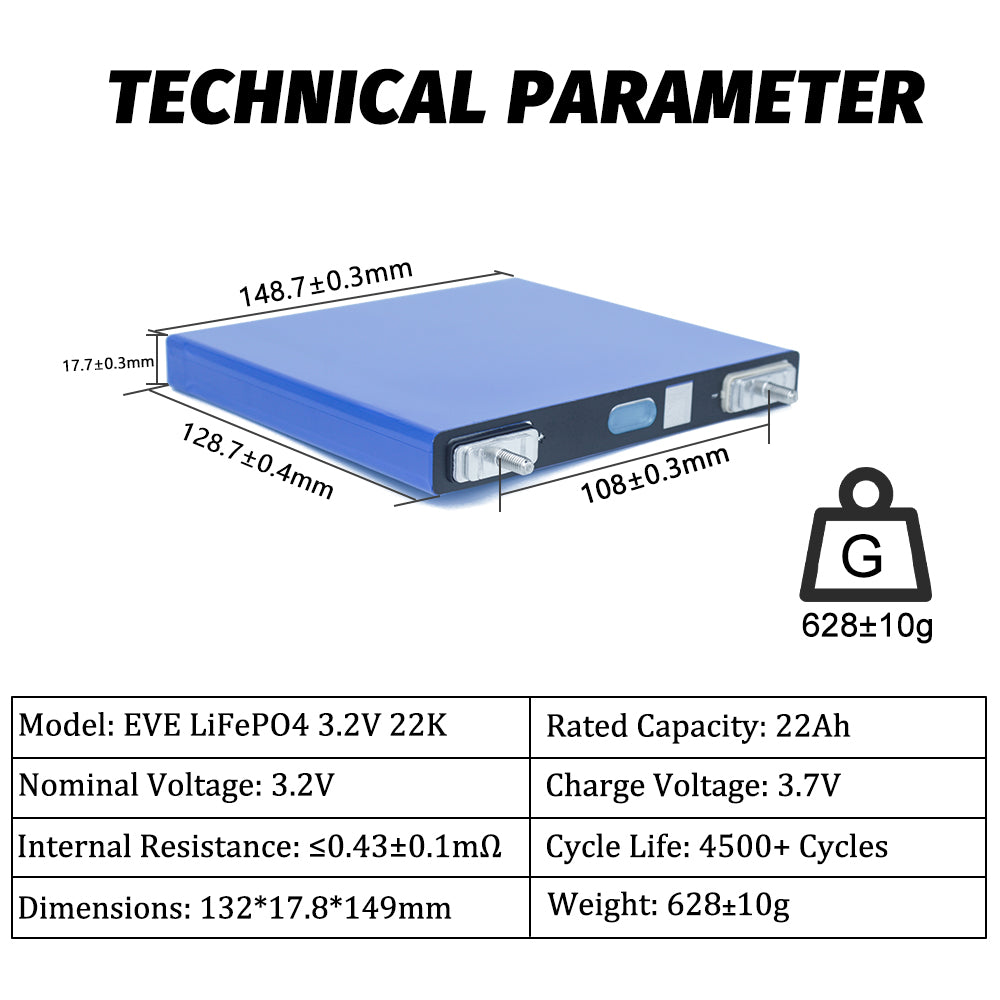 Grade A EVE LF22K 22Ah LiFePO4 3.2V Cell Rechargeable LFP Prismatic Battery Cells For home energy storage system DDP shipping