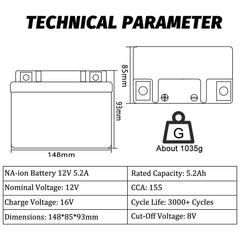 12V 5.2Ah motorcycle battery
