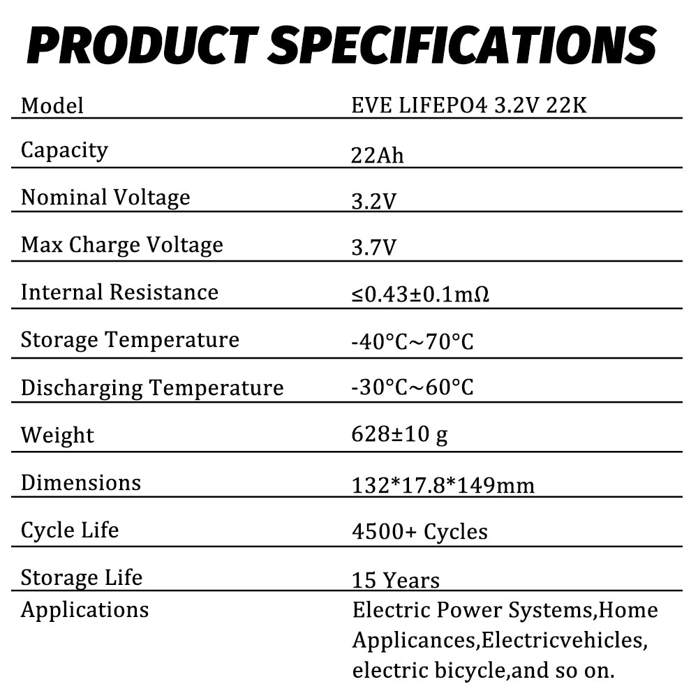 Grade A EVE LF22K 22Ah LiFePO4 3.2V Cell Rechargeable LFP Prismatic Battery Cells For home energy storage system DDP shipping