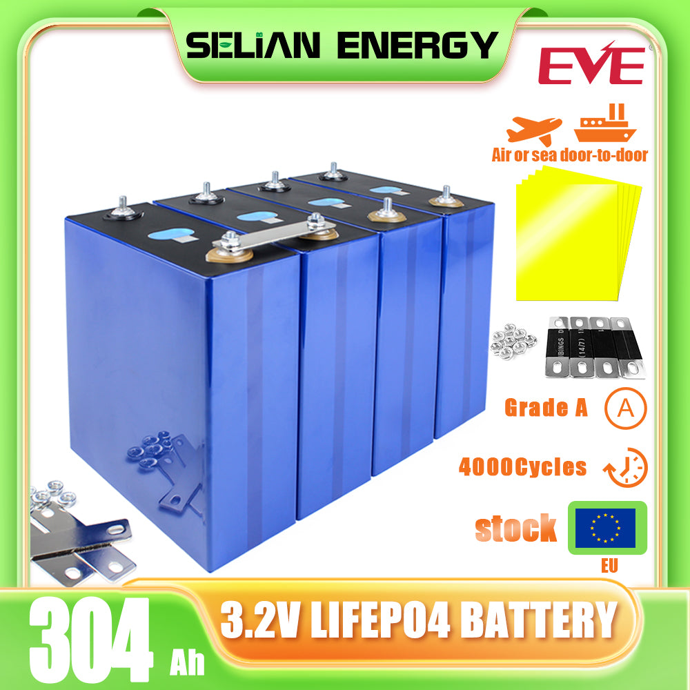 EU STOCK! Lifepo4 EVE 3.2V 304Ah Batteries Grade A Rechargeable Battery for DIY BAttery Pack Solar Energy Storage RV EV Power Supply