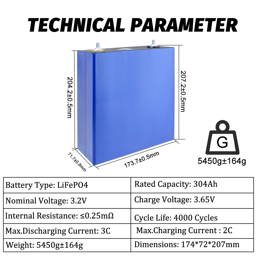 EU STOCK! Lifepo4 EVE 3.2V 304Ah Batteries Grade A Rechargeable Battery for DIY BAttery Pack Solar Energy Storage RV EV Power Supply