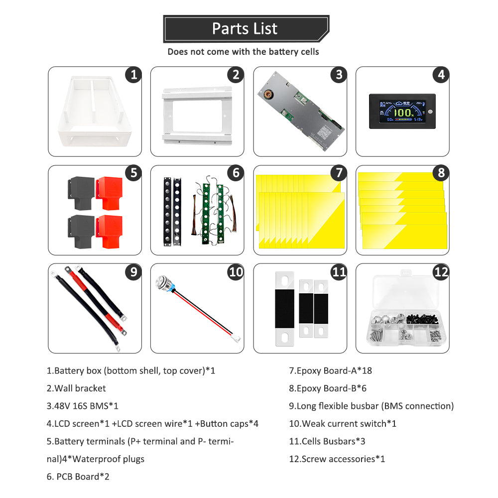 Lifepo4 48V 16S 100Ah 105ah LiFePo4 Battery BOX DIY Battery kit With JK/EJ Smart BMS For Home Solar Energy