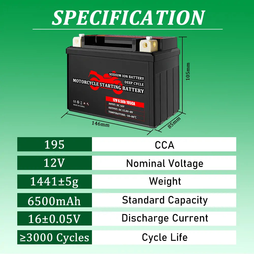 New Arrival 12V 6.5Ah 195CCA Deep Cycle Sodium Ion Na Battery Pack for Motorcycle Long Cycle Life