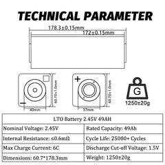 Selian Energy Grade A 2.45V 49Ah Cylindrical Rechargeable LTO Battery Cells with High Capacity for Energy Storage Battery Pack