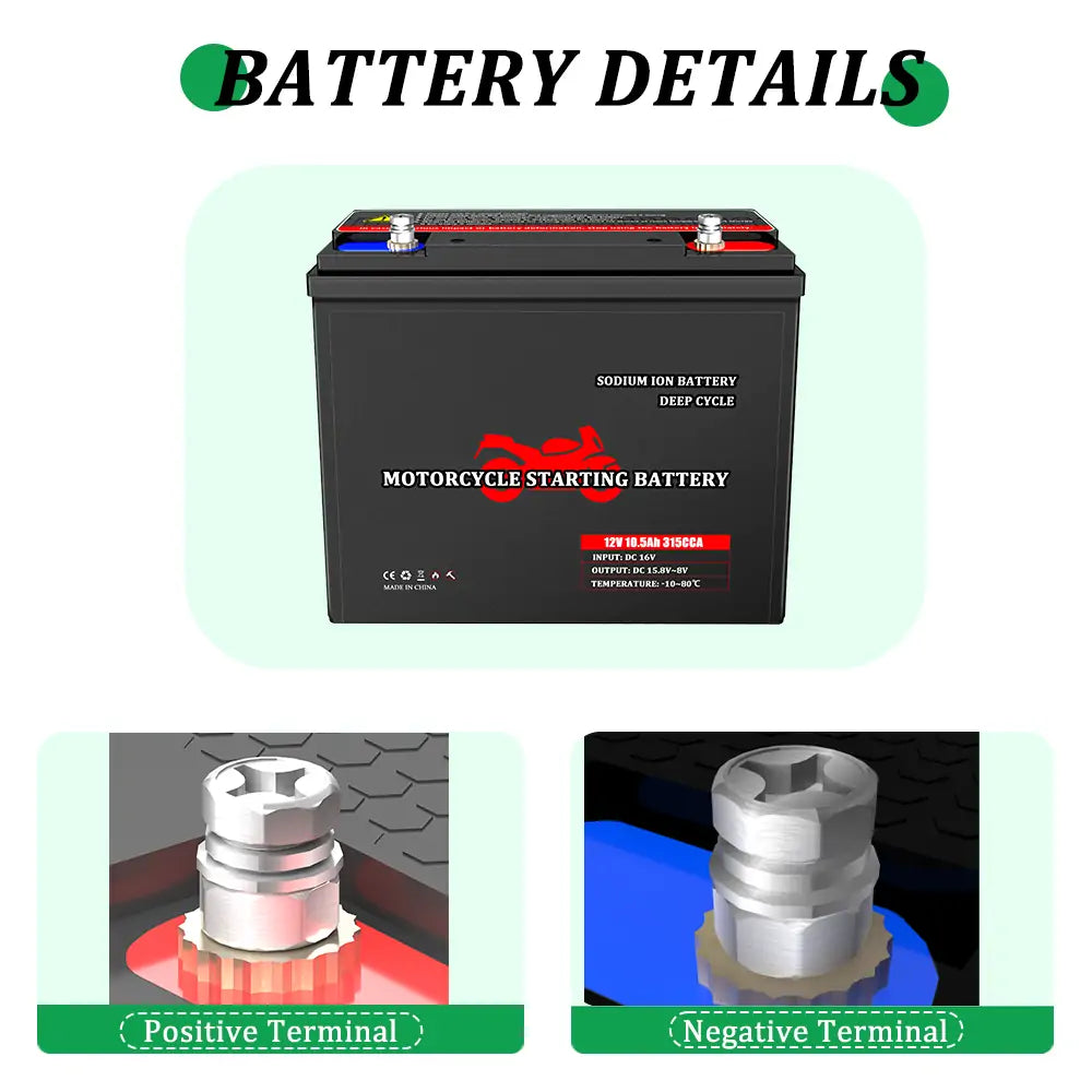 OEM DIY 12V 10.4Ah 315CCA Sodium 18650 Na ion Batteries 3000 Times Motorcycle Starting Sodium-ion Battery Pack