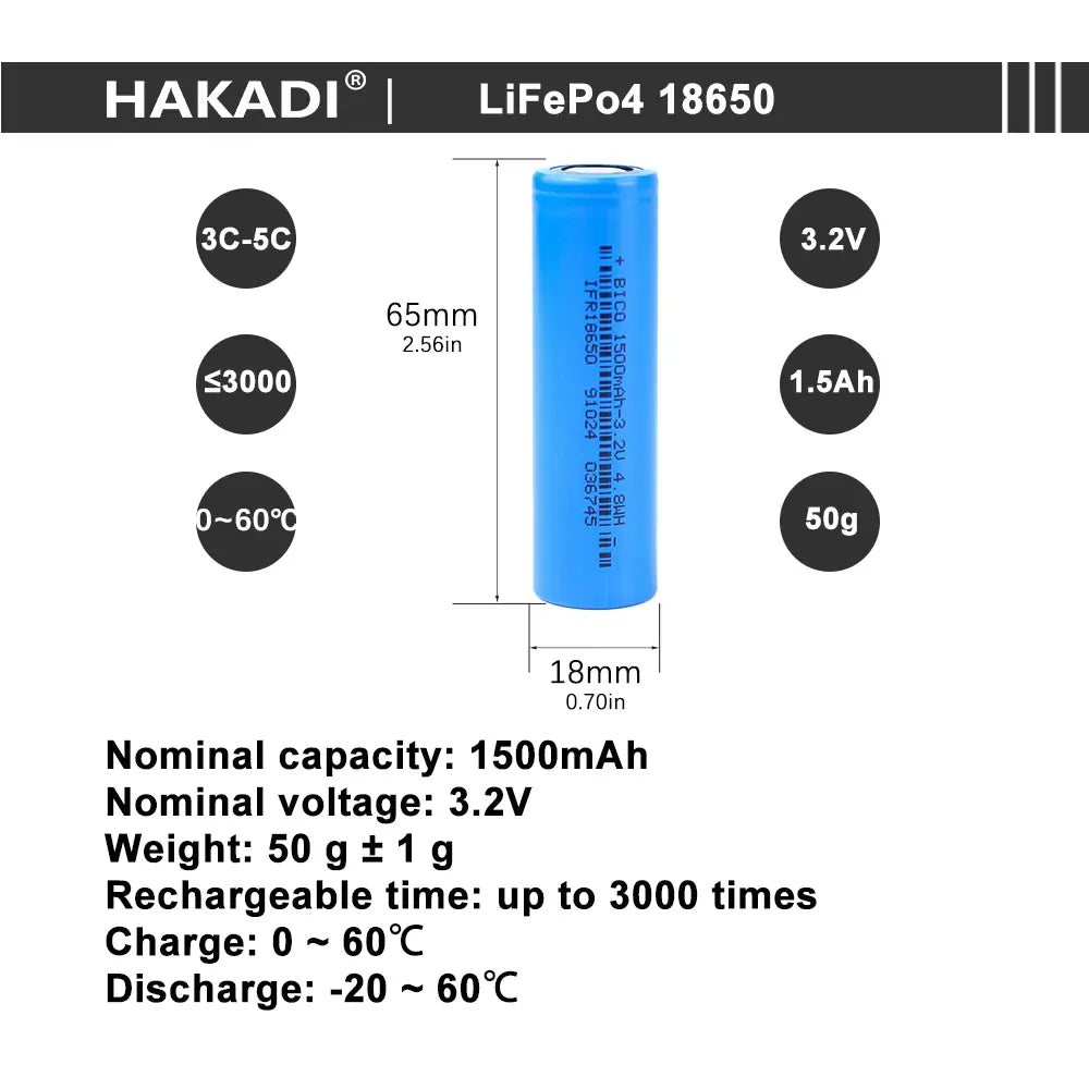 Lifepo4 18650 3.2V 1500mah Rechargeable Battery Cell 3C-5C Discharge For DIY Battery Pack