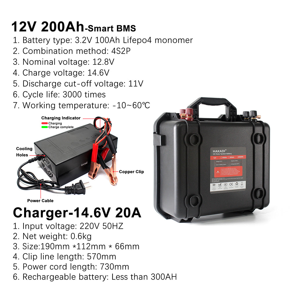 12V 200A LiFePO4 Rechargeable Battery Pack Built in BT BMS With 14.6V 10A Charger for solar system Home Energy Storage