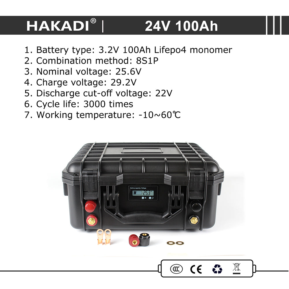 24V 100A LiFePO4 Rechargeable Battery Pack Built in BMS with 29.2V 10A Charger for Outdoor Backup Power Supply