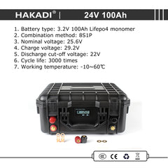 24V 100A LiFePO4 Rechargeable Battery Pack Built in BMS with 29.2V 10A Charger for Outdoor Backup Power Supply