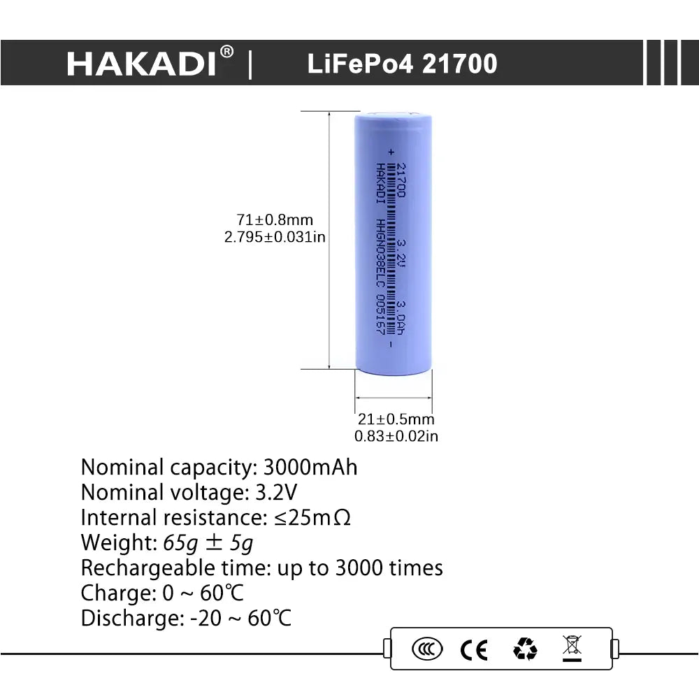 21700 Lifepo4 3000mah 3.2V LFP Rechargeable Battery cell