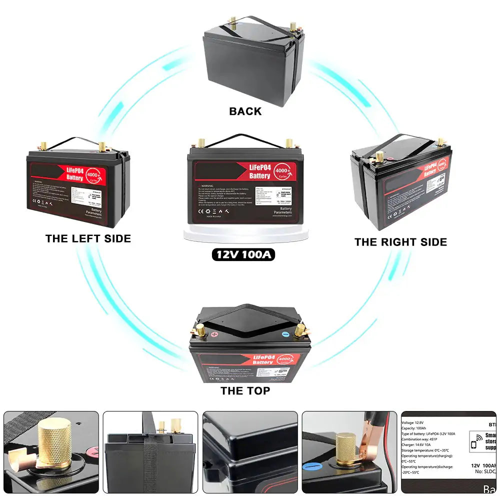 12V 100Ah Lifepo4 Rechargeable Battery Pack Build in BMS With BT 14.6V 10A Charger For Boat RV Fish Finder