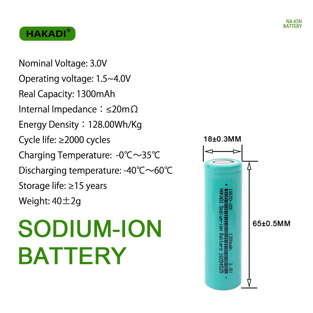 18650 1300mAh 3V Sodium-ion Cells Discharge 20C NA-ion Rechargeable Battery For E-bike Power Tools DIY 12V 24V 48V 72V Battery Pack