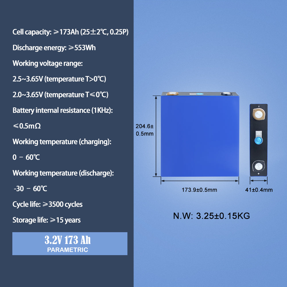 Grade A EVE 173Ah LiFePO4 3.2V  Cell Rechargeable LFP Prismatic Battery Cells For DIY 12V 24V 48V Pack Solar Energy Storage