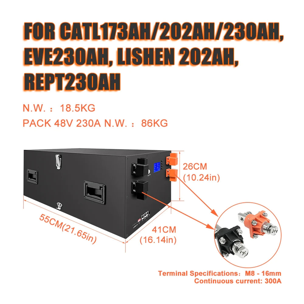 48V 16S LiFePo4 Battery BOX With Bluetooth 200A BMS Server Rack For Power Storage,Home Solar Energy,Marine Boat