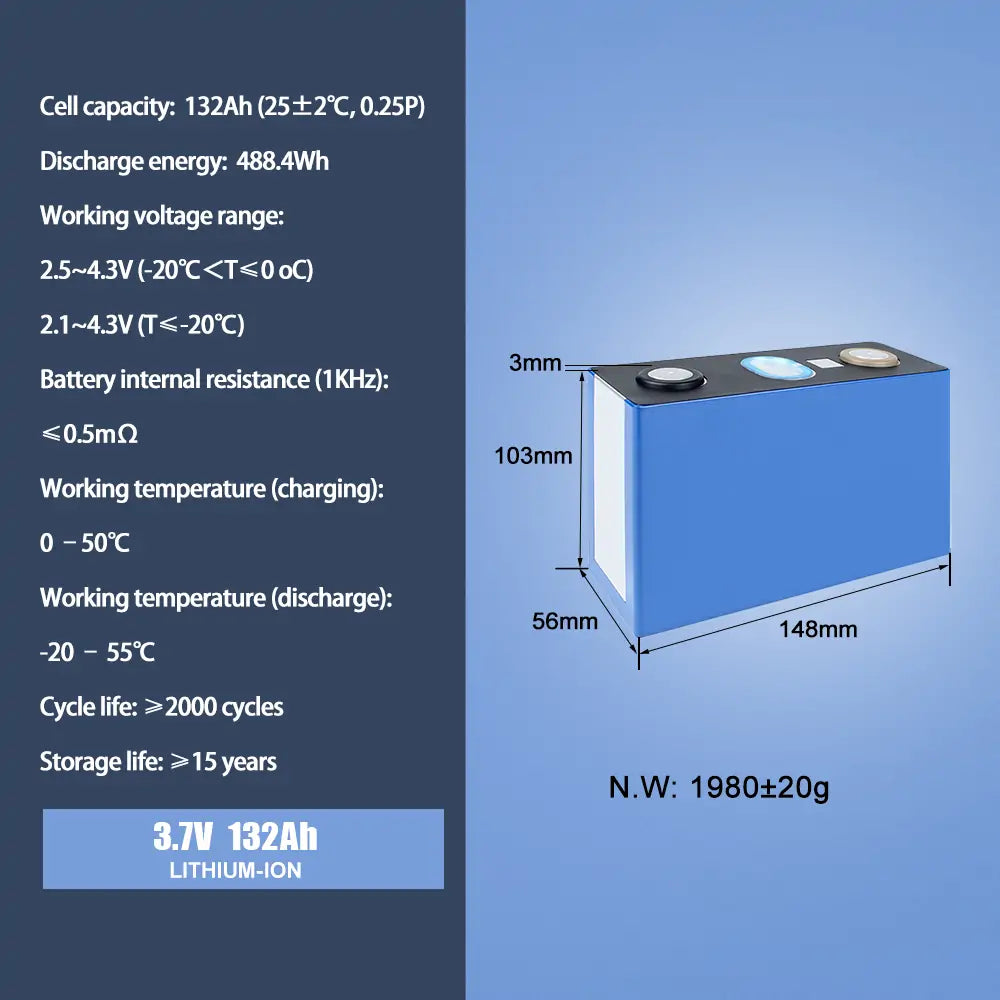 CATL 3.7V 132Ah NMC lithium Battery Cell 2000+cycle life Rechargeable For DIY 12V 24V 48V pack Solar Energy System Boat RV EV