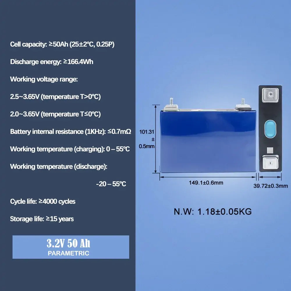 REPT Grade A 3.2V 50Ah Lifepo4 Rechargeable Battery For DIY 12V 24V 36V 48V Battery Pack Energy Storega RV Boat Solar