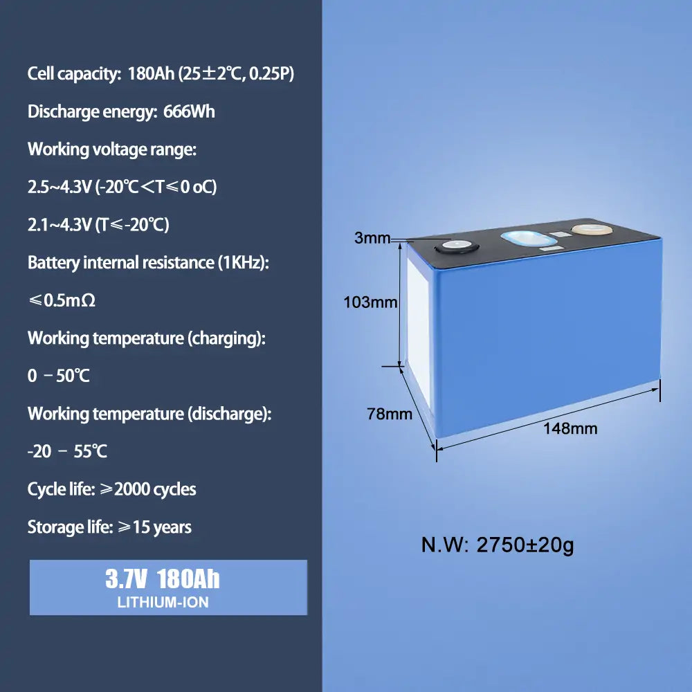 CATL 3.7V 180Ah NMC lithium-ion Battery Cell 2000+cycle life RechargeableFor DIY 12V 24V 48V pack Solar Energy System Boat RV EV