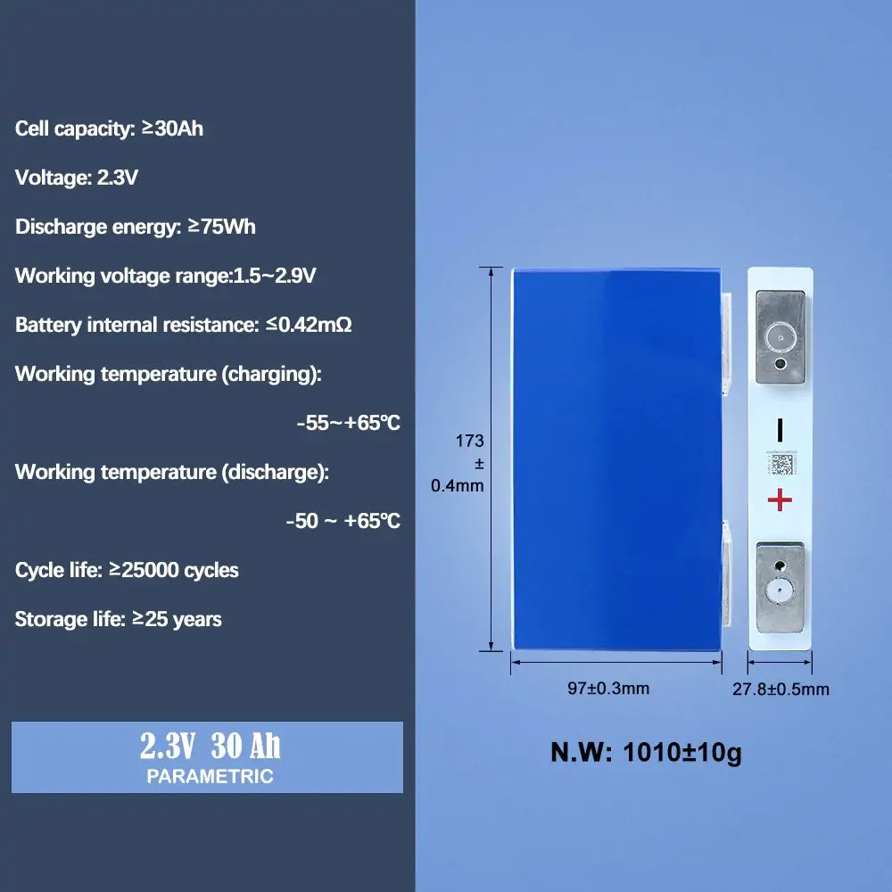 Yinlong 2.3V 30Ah LTO Prismatic battery Cycle life 25000 times low temperature discharge for DIY grid EV