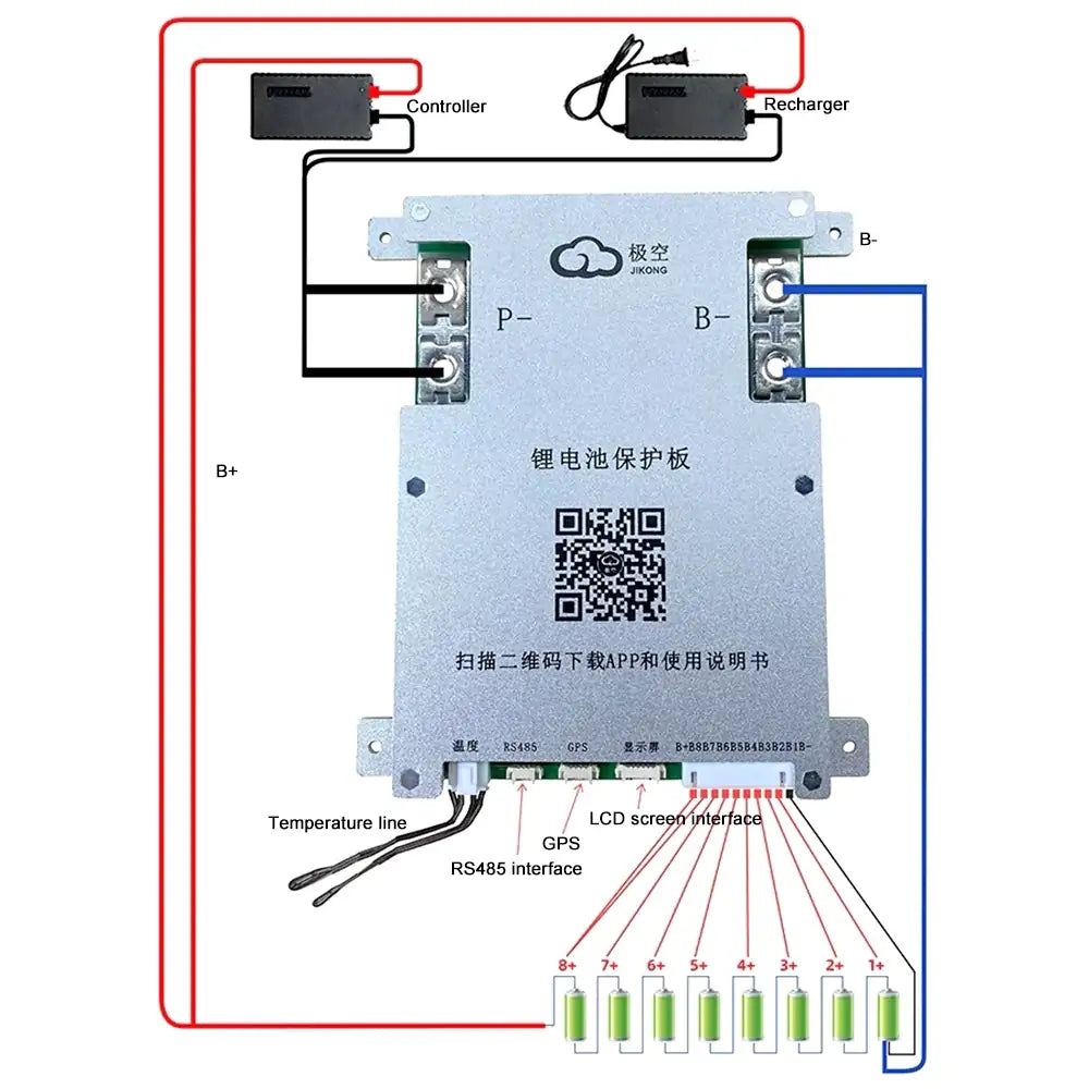 JK BMS 1A 2A Active Balance Lifepo4 BMS 8S 16S 24S 100A 150A 200A 500A Smart Board with Bluetooth