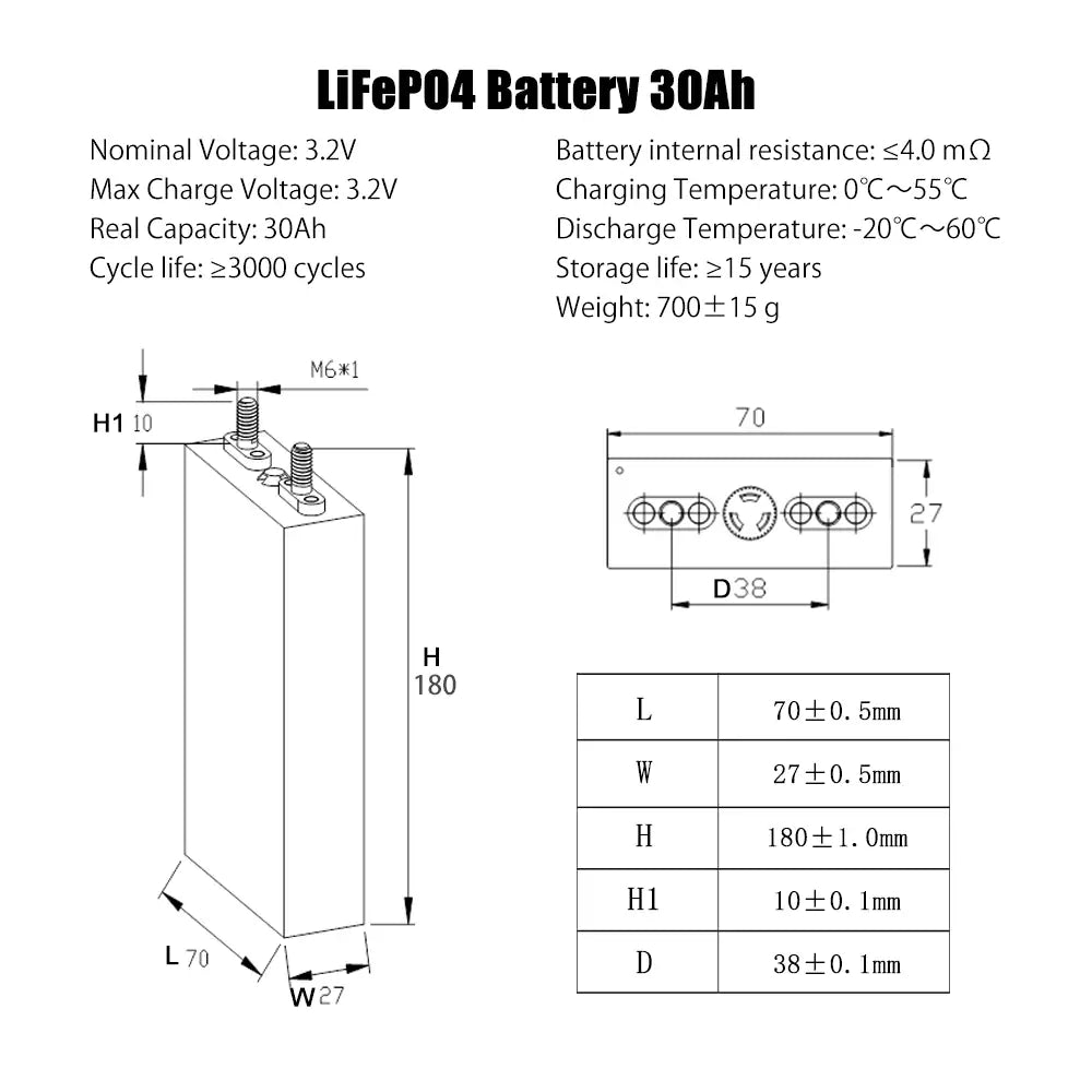 Topband 3.2V 30Ah Rechargeable Lifepo4 Prismatic Battery Long Cycle Life For DIY 12V 24V 48V Battery Pack Solar System Boat Power Supply