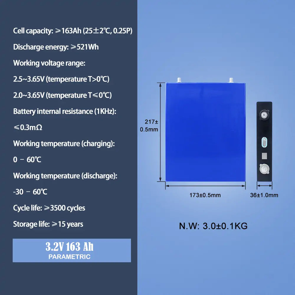 CALB 3.2V 163Ah 4PCS LiFePO4 Battery Cells Cycle life 3500+Rechargeable For DIY 12V/24V/36V/48V Solar Energy Storage Battery Pack