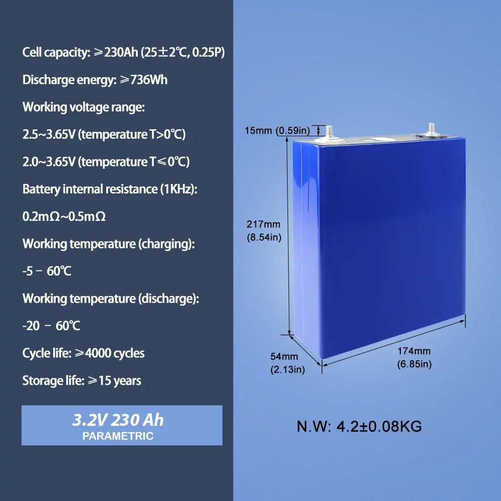 CALB 3.2V 230Ah 4PCS LiFePO4 Battery Cells 4000+Cycle life Rechargeable For DIY pack for Solar System RV EV