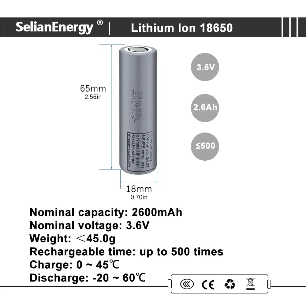 INR18650-M26 3.6V 2600mah Cylindrical Rechargeable Battery Cell For DIY Battery pack Toys E-bike Scooter