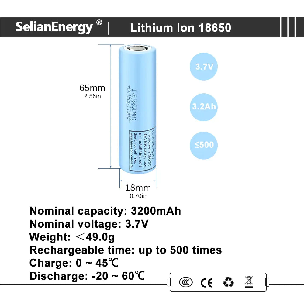 INR18650 MH1 3.7V 3200mAh Rechargeable Lithium-ion Battery Cell For DIY Energy Storage Battery Pack