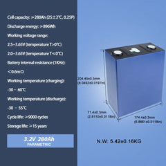 LiFePO4 CALB 3.2V 280Ah Grade A Battery Cells 9000+Cycle life Rechargeable For Solar Energy System Boat Power Supply