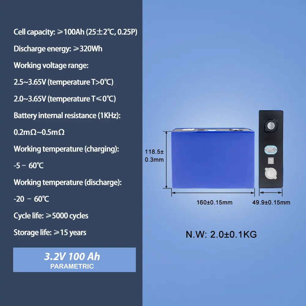 Lifepo4 CALB 3.2V 100Ah Grade A Battery Cells Cycle life 5000+Rechargeable For RV EV Boat DIY 12V/24V/36V/48V Solar Energy Storage Battery Pack